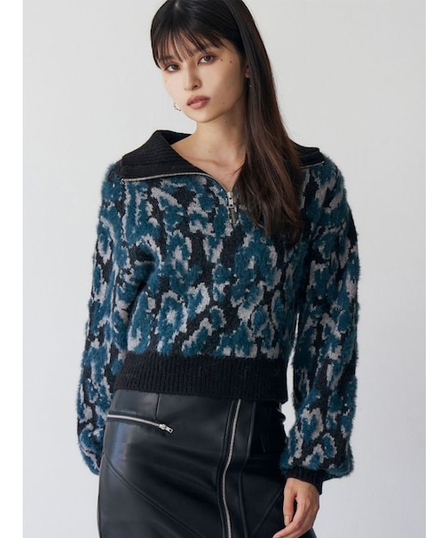 マルチヤーンハーフジップニット