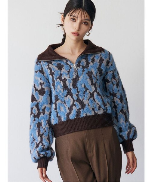 マルチヤーンハーフジップニット