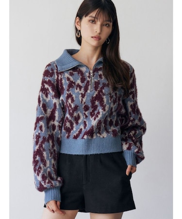 マルチヤーンハーフジップニット