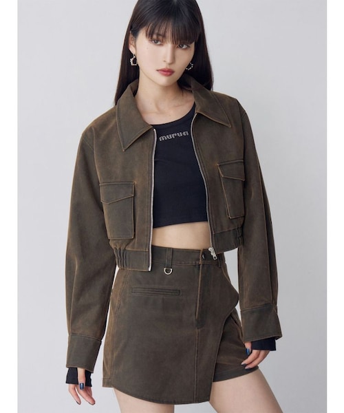 MURUA フェイクレザーショートフライトジャケットセットアップ フェイクレザーショートフライトジャケット【セットアップ着用可