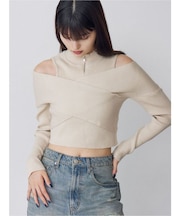 カシュクールハーフジップトップス