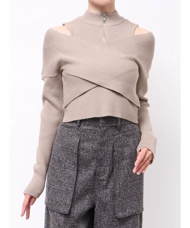 カシュクールハーフジップトップス