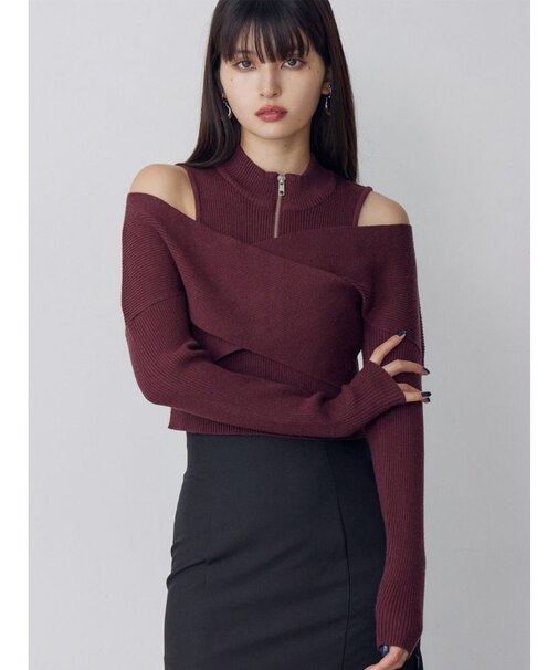 カシュクールハーフジップトップス