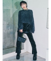 スカートレイヤードシャーリングベロアパンツ