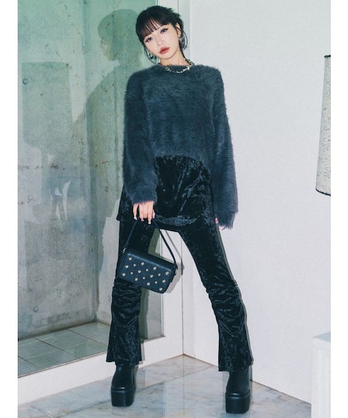 スカートレイヤードシャーリングベロアパンツ