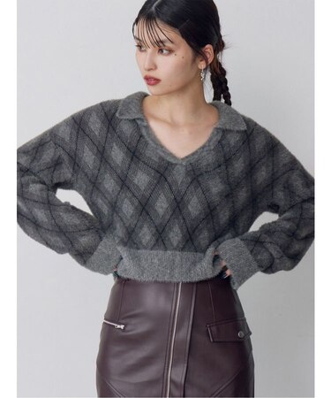 アーガイルシャギーポロニット