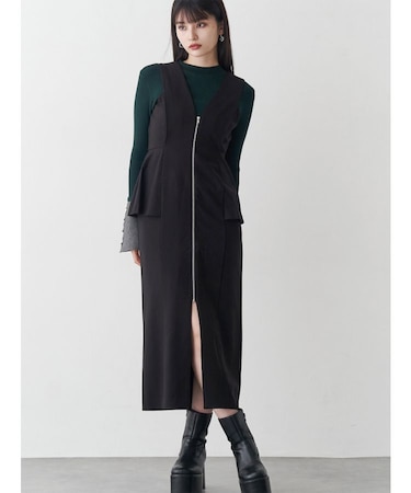 フロントZIPペプラムジャンパースカート