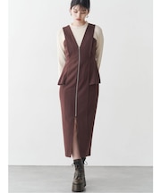 フロントZIPペプラムジャンパースカート