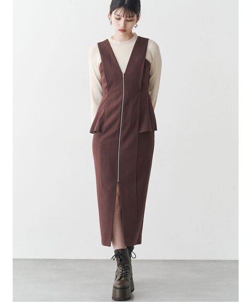 フロントZIPペプラムジャンパースカート