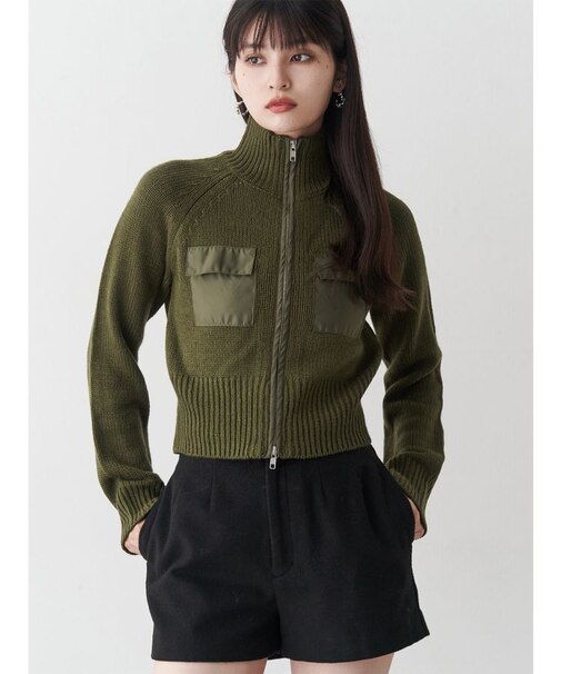 マテリアルジップアップニット