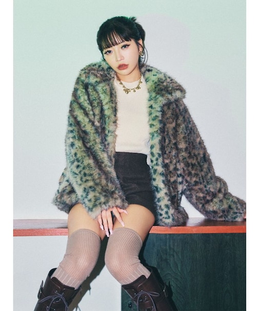 【選べるセット対象】レオパードフェイクファーコート