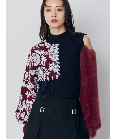 ショルダーフラワーシャギーニット