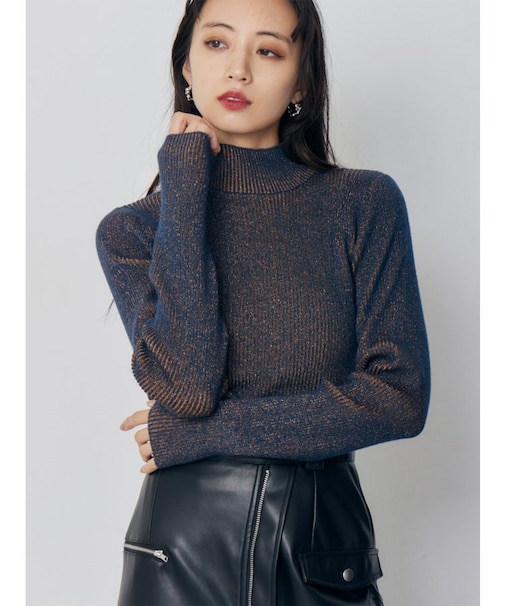 バイカラーラメクロップドニット