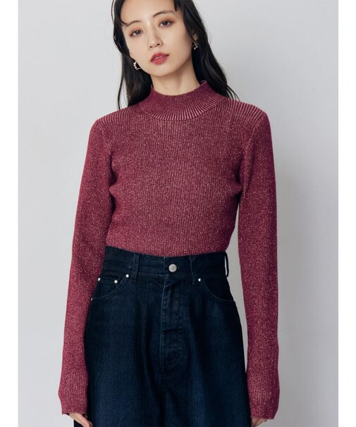 バイカラーラメクロップドニット