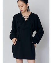 デザインレースアップミニワンピース