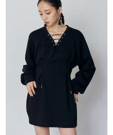 デザインレースアップミニワンピース