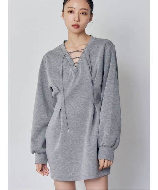 デザインレースアップミニワンピース