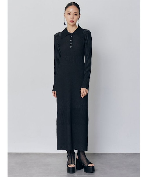 リブニットロングワンピース