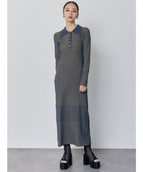 リブニットロングワンピース