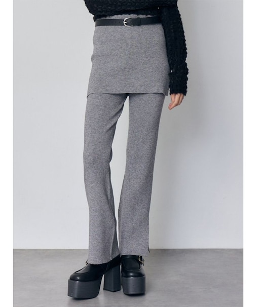 スカートレイヤードニットフレアパンツ