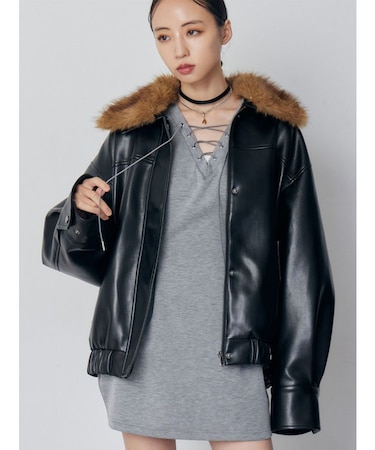 2WAYカラーフェイクレザーブルゾン