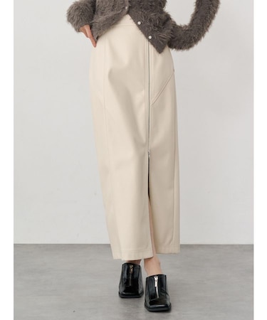 ZIPスリットフェイクレザーナロースカート