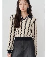 ウェーブパターンリブニット