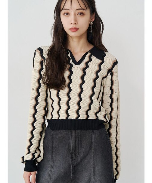 ウェーブパターンリブニット