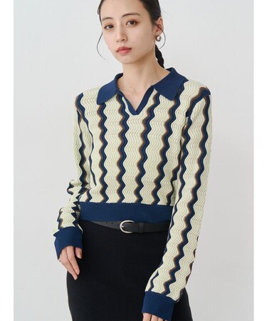 ウェーブパターンリブニット