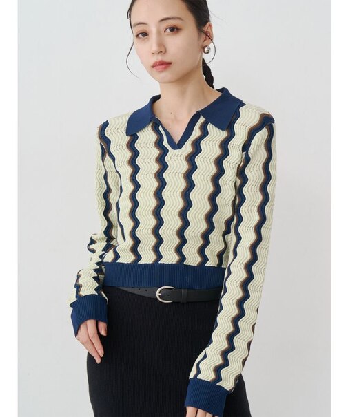 ウェーブパターンリブニット