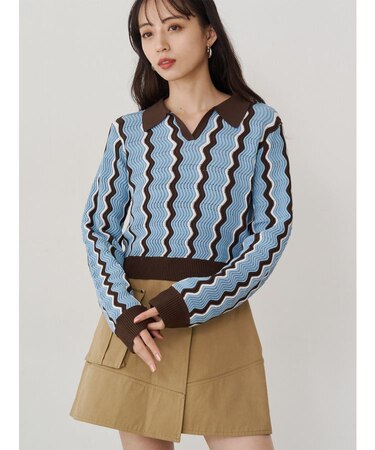 ウェーブパターンリブニット