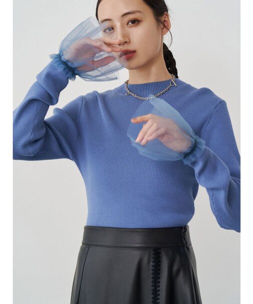 チュールカフスリブニット