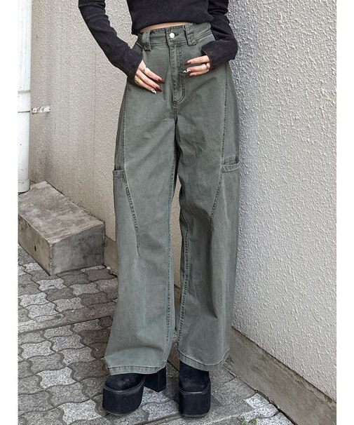 パッチポケットバレルレッグパンツ