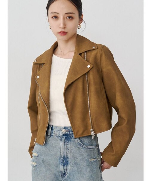 コンパクトフェイクレザーライダースジャケット