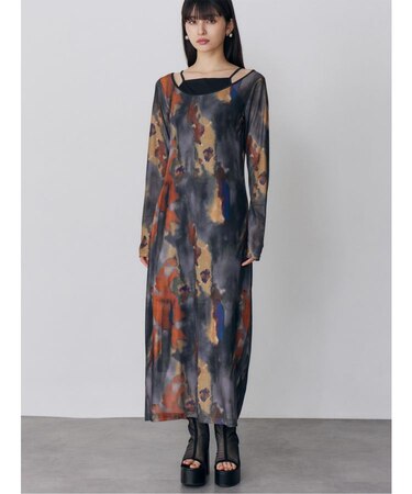 レイヤードパターンシアーワンピース