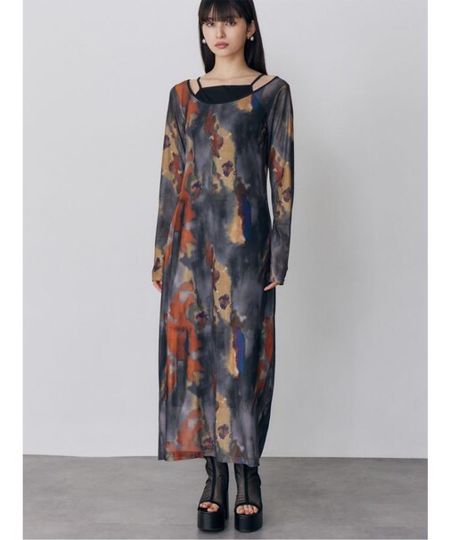 レイヤードパターンシアーワンピース