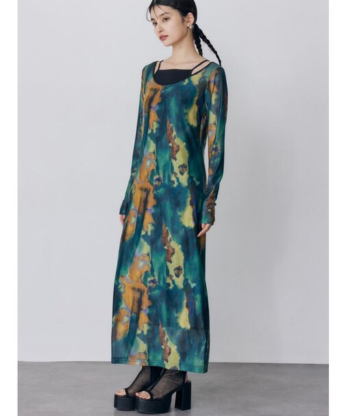 レイヤードパターンシアーワンピース