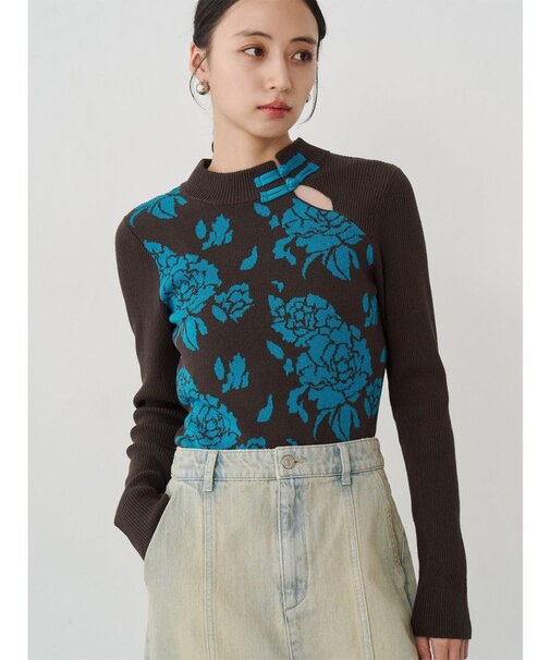 チャイナリブニット