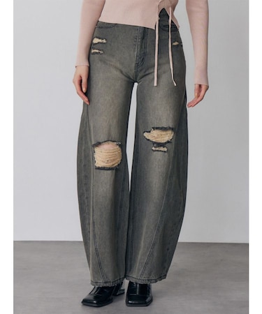 バレルレッグクラッシュデニム