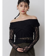 レースカシュクールオフショルトップス