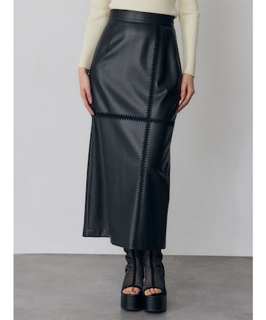 クロシェドッキングフェイクレザースカート