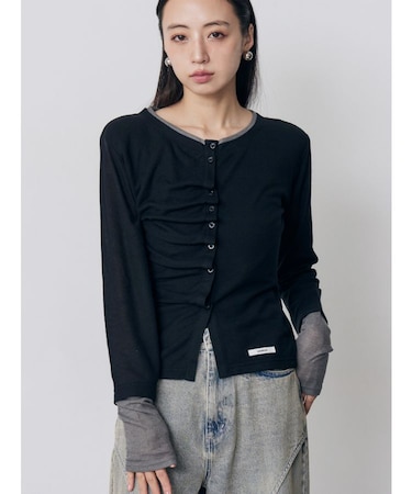 ウェーブバイカラーカーデトップス