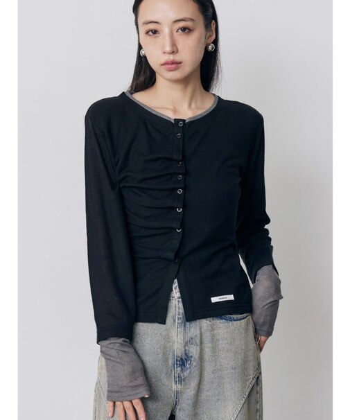 ウェーブバイカラーカーデトップス