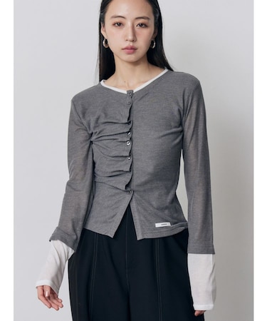 ウェーブバイカラーカーデトップス