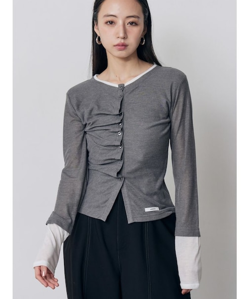 ウェーブバイカラーカーデトップス