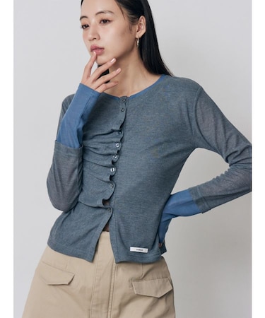 ウェーブバイカラーカーデトップス