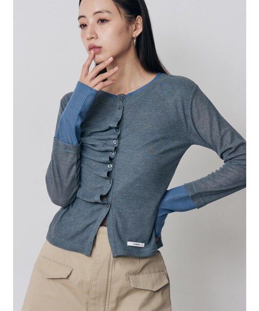 ウェーブバイカラーカーデトップス