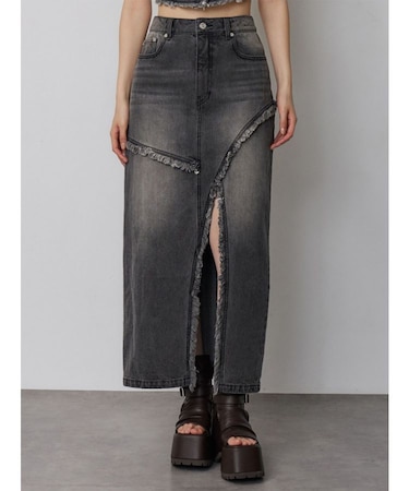 フリンジスリットデニムスカート【セットアップ着用可】