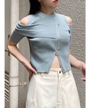 ショルダーカットZIPハーフニット