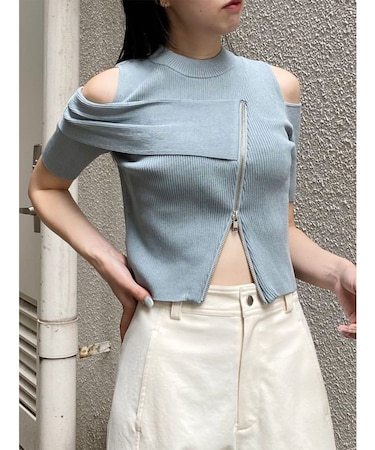 ショルダーカットZIPハーフニット
